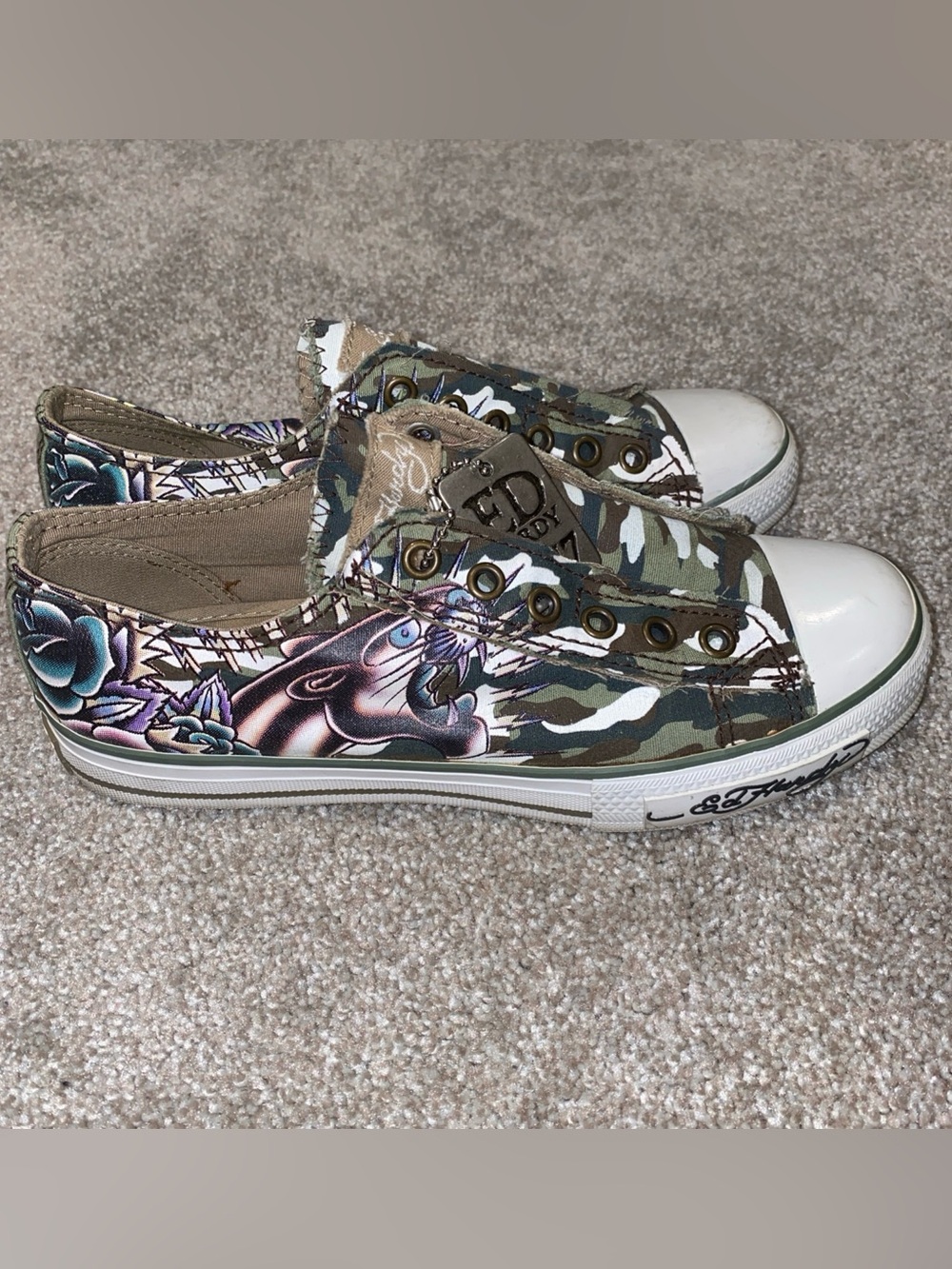 Vintage Ed Hardy Tattoo Panther Camo Slip On Low Top Anniversary Shoes Woman’s 6
